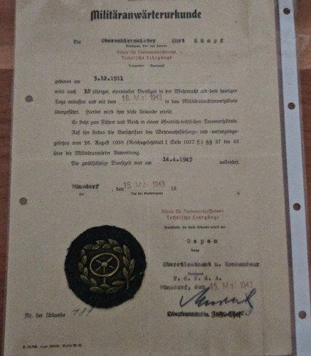 Militäranwärterurkunde 1943